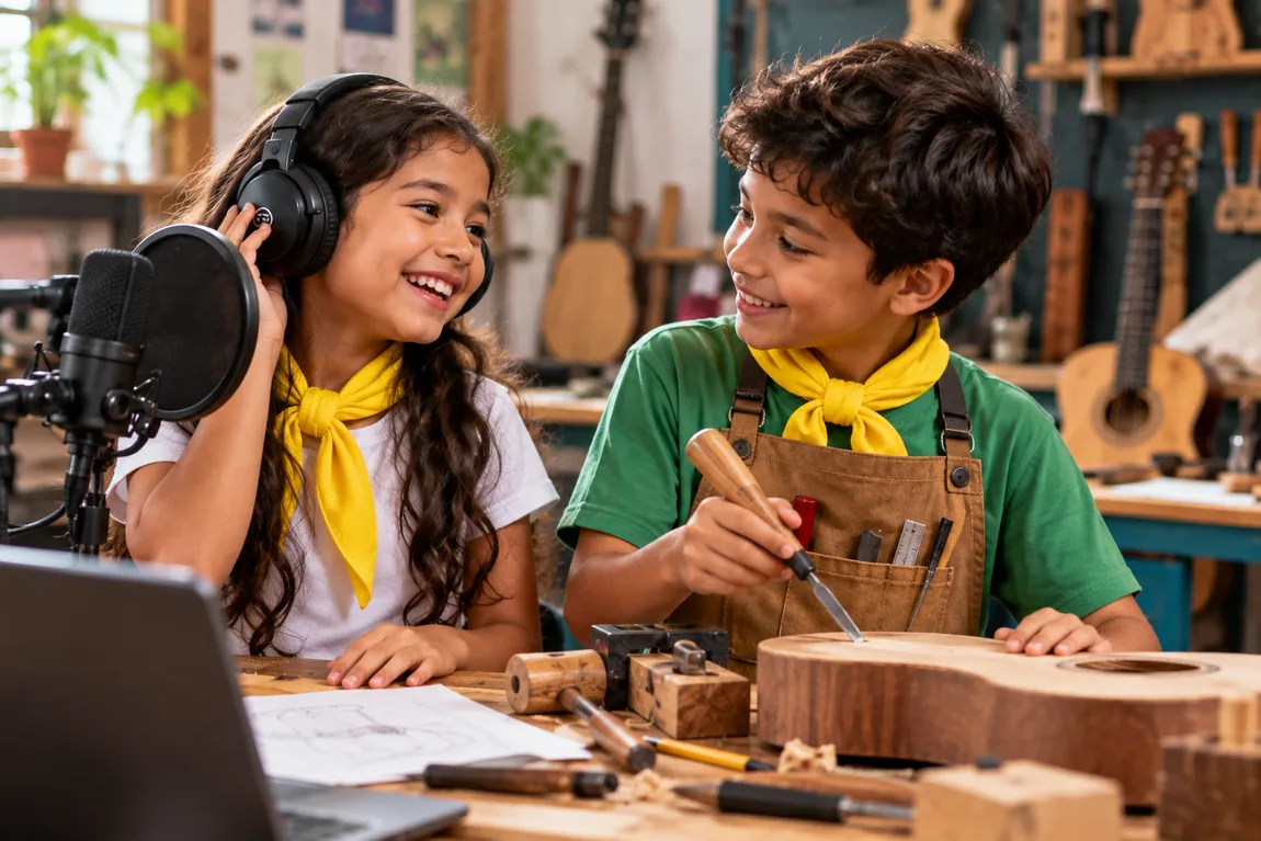 Niños participando en un taller creativo de instrumentos